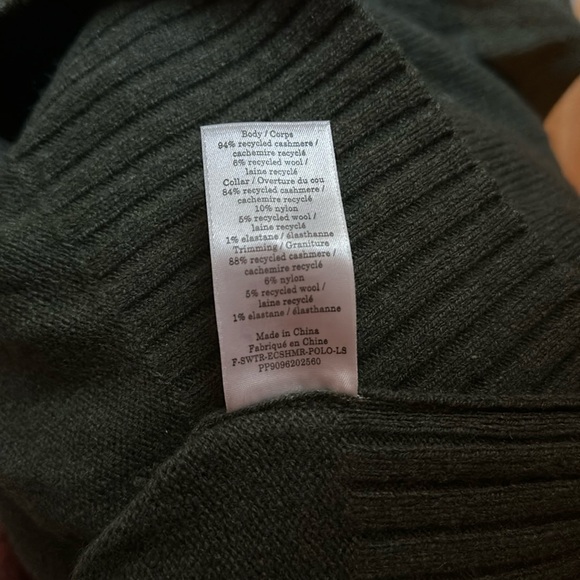 Everlane Cashmere Sweater Polo Top Vneck Collar Green XS - Picture 7 of 7